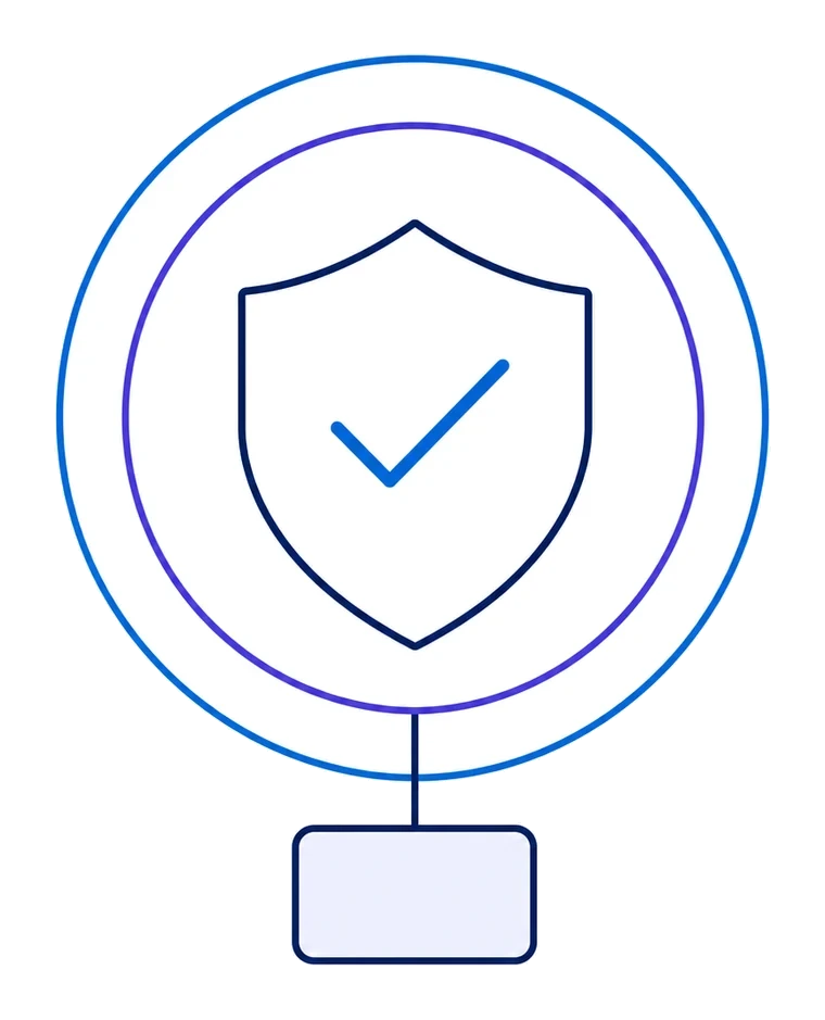 Shield with a check mark and two rings above a file